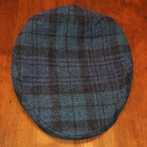 Glen Appin of Scotland Harris Tweed Wool Country Flat Cap Black Watch XL